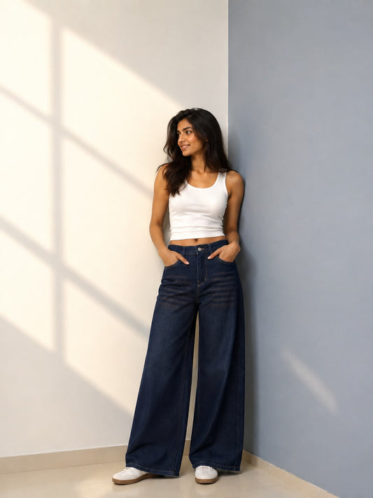 DEEP NIGHT BLUE WIDE LEG JEANS