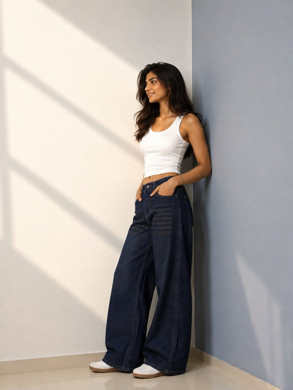 DEEP NIGHT BLUE WIDE LEG JEANS