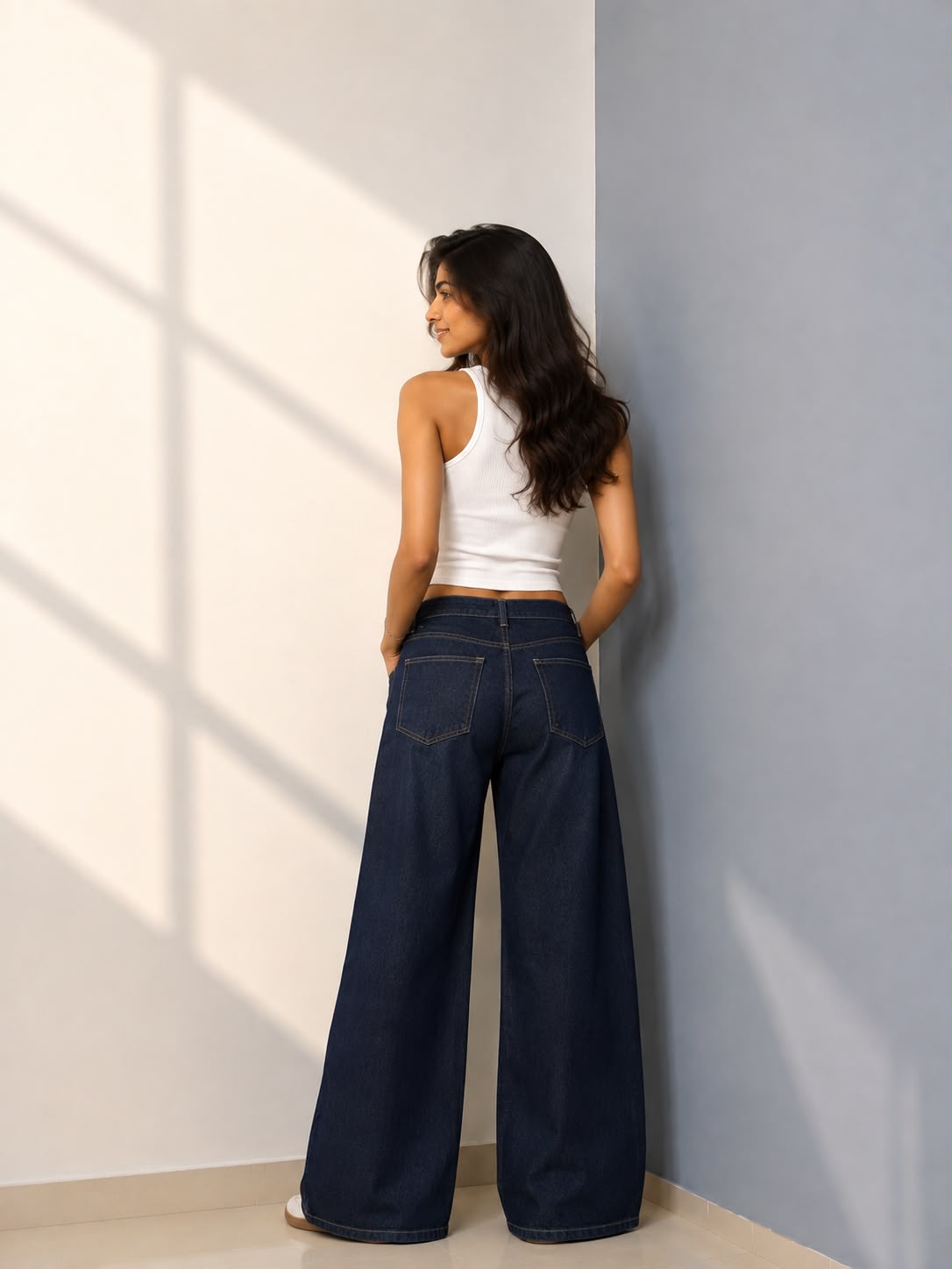 DEEP NIGHT BLUE WIDE LEG JEANS