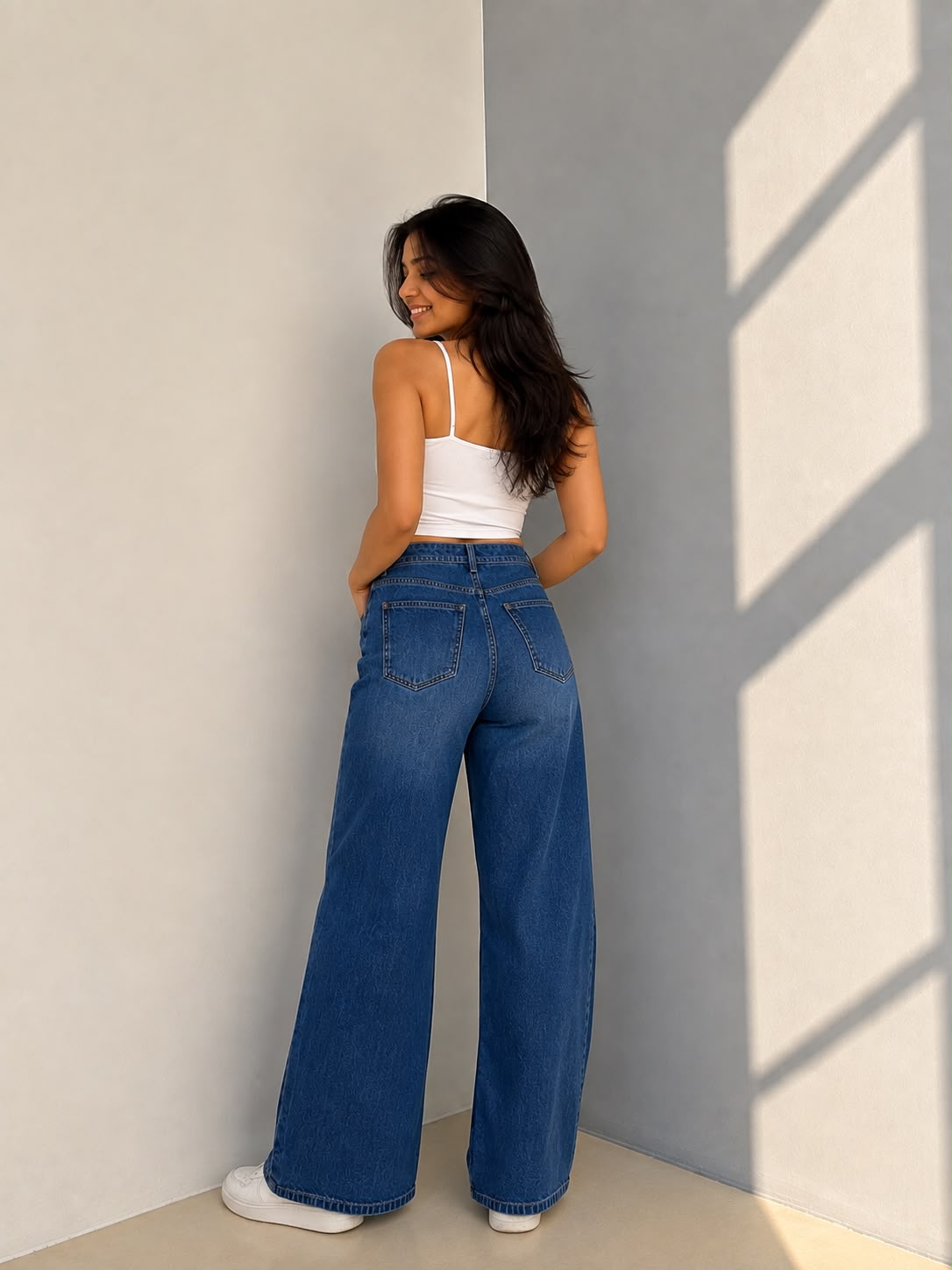 INDIGO BLUE LONG LENGTH WIDE LEG JEANS